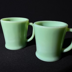 Set of 2 FIRE KING Jadeite Shaving Mug coffee Flat Bottom MINT condition Collectible Anchor Hocking Green Fire King Mugs D-Handle Jade