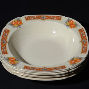 Set of 4 Antique ALFRED MEAKIN Royal Marigold Bone China bowl dessert bowl hand painted Vintage 1920s dinnerware art deco square