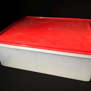 Vintage Tupperware Super Storer Extra Large Storage Bin with Red Lid Huge Rectangular 18x14 Retro Closet Organizer Blanket Box