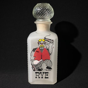 Vintage HAZEL ATLAS frosted glass liquor bottle Rye Mid Century Barware liquor decanter Gay Fad c.1950s cork lid