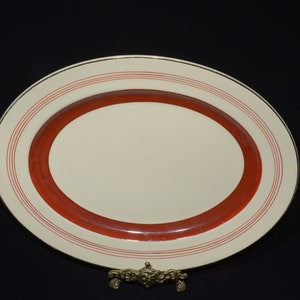 J & G Meakin Sol Jacobean Ware red burgundy band serving plate serving dish 14-1/2&quot; platter band ring England vintage ironstone 391413