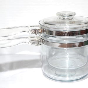 Pyrex Flameware Doppelkessel Bain Marie mit Glasgriffen Flame Logo 6283 made in USA vintage Pyrex ot made in USA
