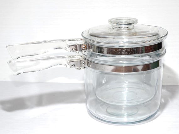 Pyrex Flameware Double Boiler Bain Marie With Glass Handles Flame