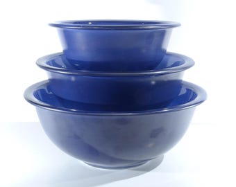 PYREX ブルー ヴィンテージ ミキシングボウル 3個セット 透明底
