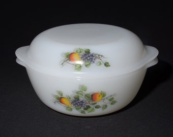 butter dish serving dish France Fruits of France dish,fruit decor rectangular vintage Fruits de France ARCOPAL milk glass