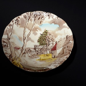 W.H. Grindley Sunday Morning cereal bowl salad bowl England Vintage Tunstall Fine Staffordshire Ware village brown transferware