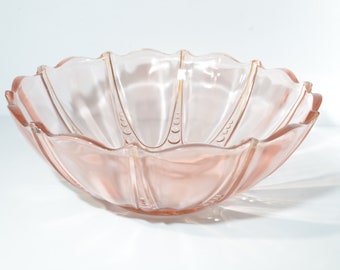 Anchor Hocking OYSTER and PEARL pink depression glass large serving bowl 10.5"D vintage fruit bowl 1 small CHIP