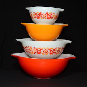 Juego de cuencos PYREX FRIENDSHIP Cenicienta Cuencos nido Cuencos para mezclar Pyrex vintage de los años 70 Birdie USA Friendship Bird Red Rooster Bird Red ot