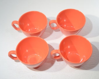 Juego vintage de tazas de té MELMAC RAINBOWARE de color naranja  mandarina, vajilla de melamina de plástico duro de mediados de siglo,  tazas, taza