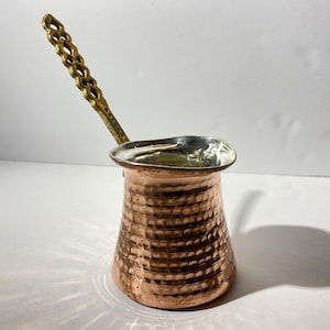 Copper Turkish Espresso Coffee Pot 3&quot; tall Greek Arabic Coffee Maker Ottoman Hammered Cezve with Brass Handle Vintage