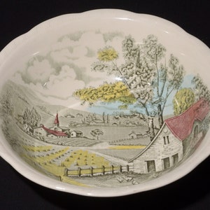 ALFRED MEAKIN Home Pastures vegetable bowl Vintage serving bowl 8 3/8&quot; Staffordshire England transferware multicolor village scene