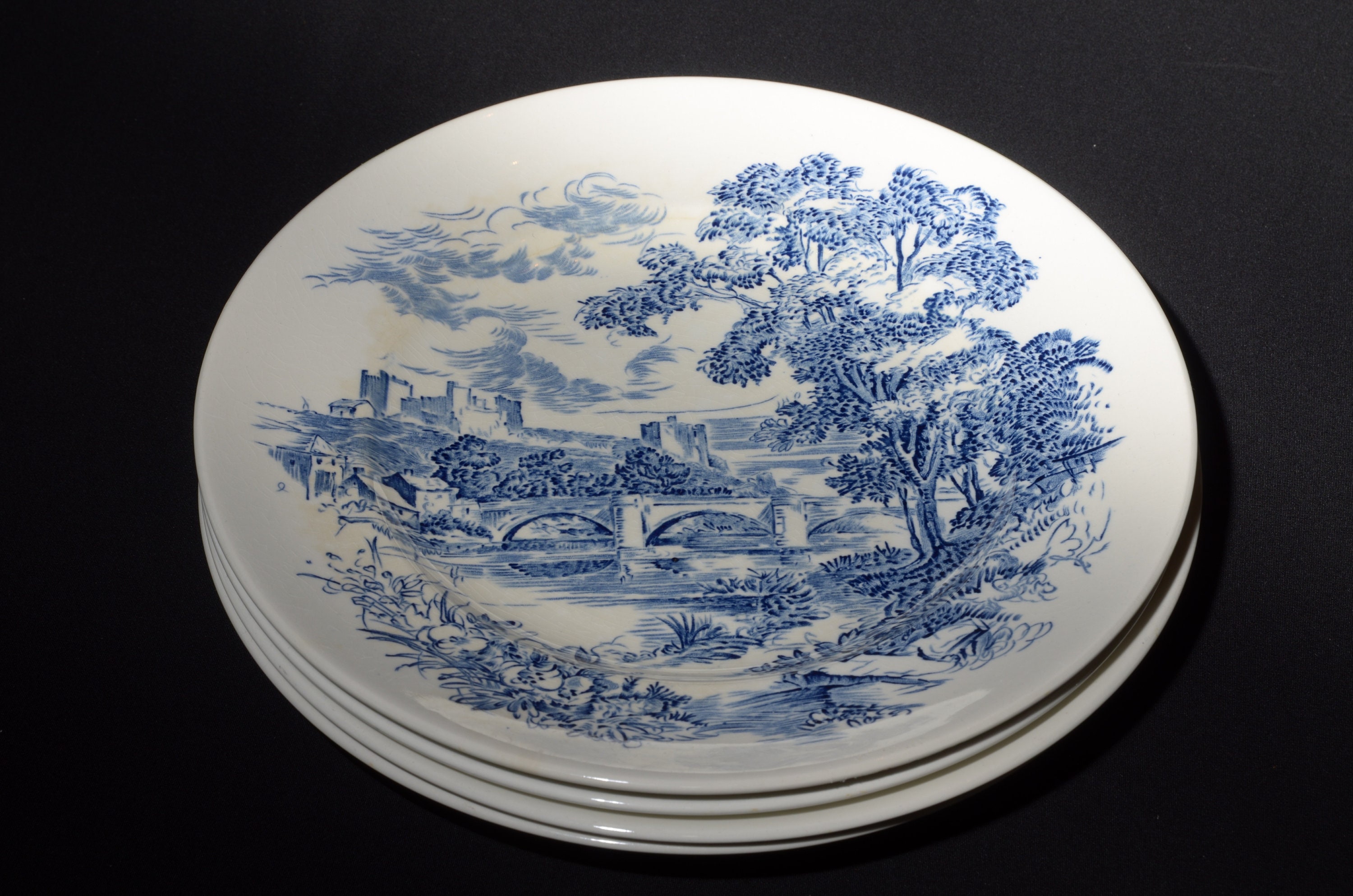 【WEDGEWOOD】アンティークプレート Set of 4 Vintage Wedgwood Countryside Dinner Plate 10 Inches Blue