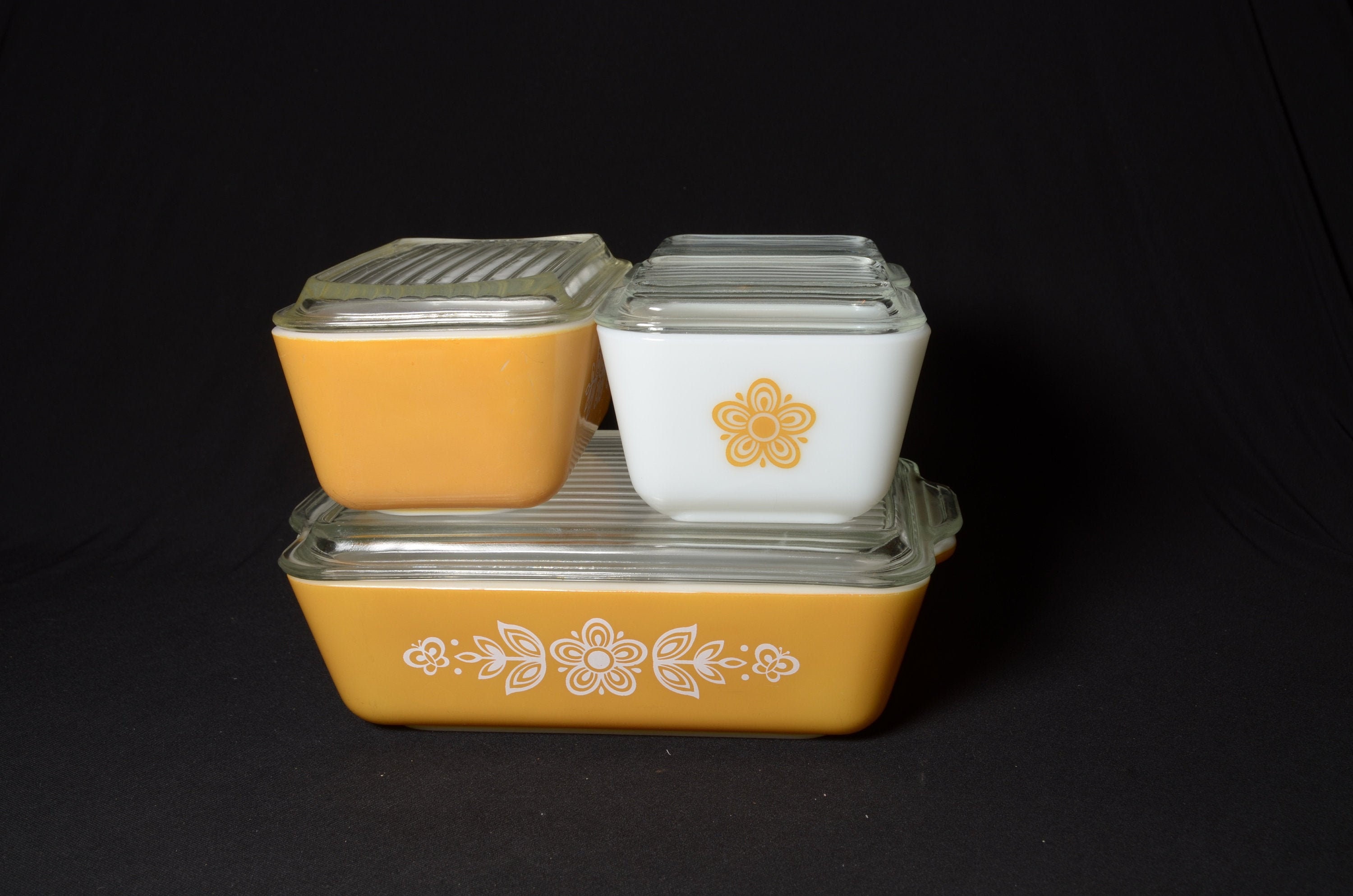 PYREX Butterfly Gold Fridgie Lid Vintage Pyrex Set 1970s