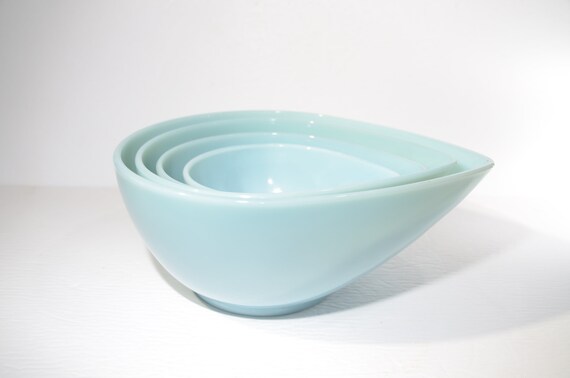 Fire King Delphite Blue Swedish Bowl Teardrop Complete Set Set of