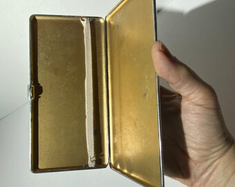 Vintage Kincraft Cigarette case tin box holder compact rectangle vanity  decor made in England silver tone metal art deco