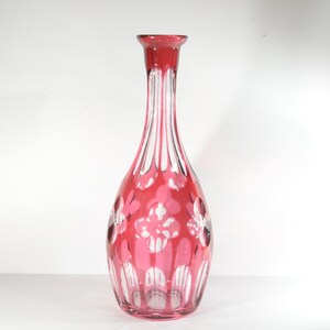 Vintage Cut to Clear Cranberry Crystal Glass liquor decanter vase 11 inches tall glassware NO stopper