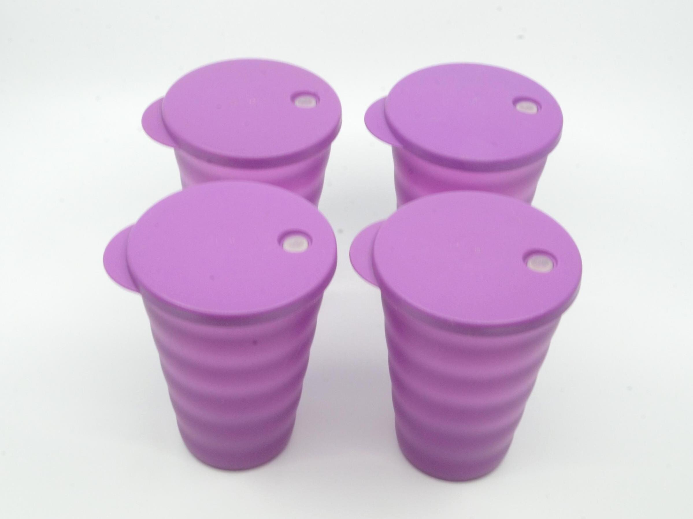 TUPPERWARE Impressions Set of 4 Purple Tumbler 3515 With Lid 4184