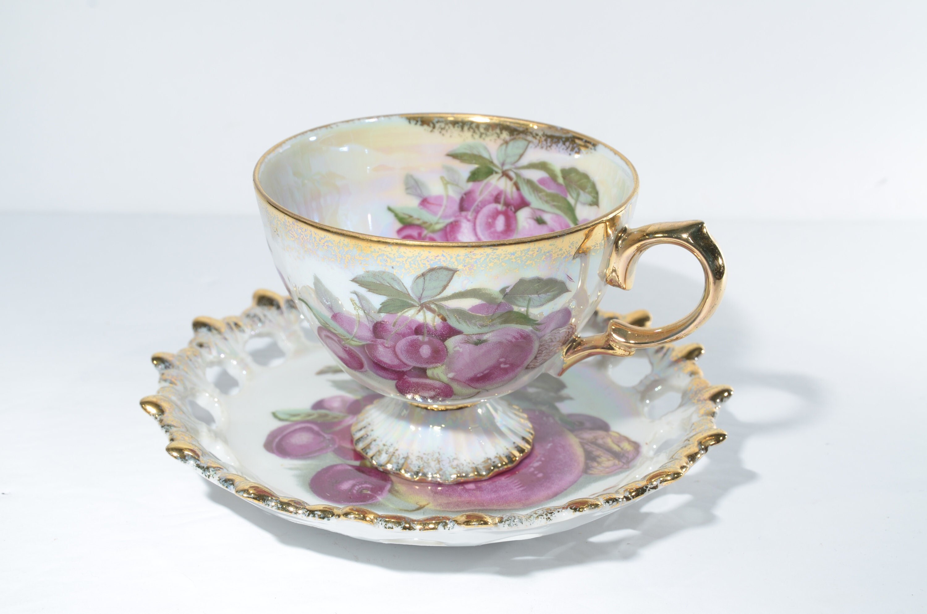 Vintage Shafford Iridescent Japan Footed Teacup and Saucer