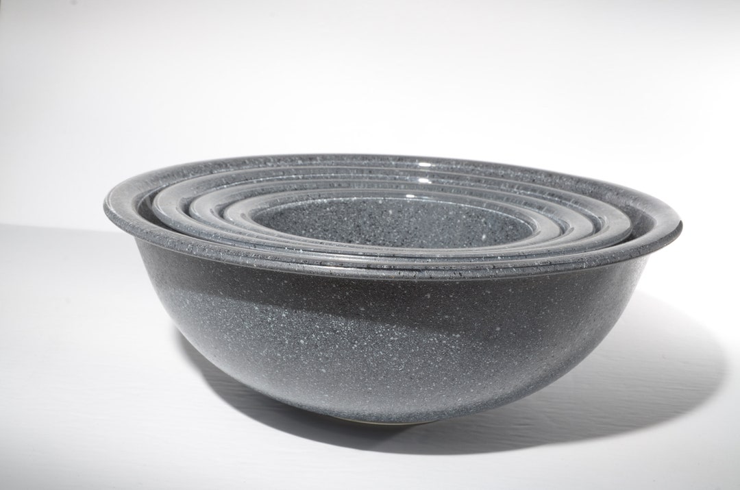 PYREX Gray Granite Bowls Set Clear Bottom Mixing Bowl Set of 4 Vintage