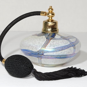 Vintage Perfume Atomizer Glass squeeze ball tassel white blue