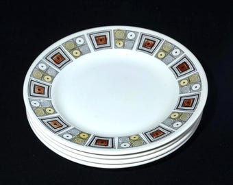Set di 4 piatti da dessert/piatti laterali usati Kathie Winkle Broadhurst 6-5/8" Servizio da tavola Staffordshire Rushstone Inghilterra GRAFFI