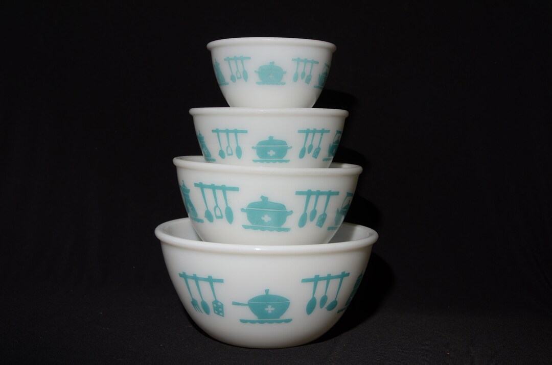 HAZEL ATLAS ターコイズミキシングボウル 4個セット キッチン用品