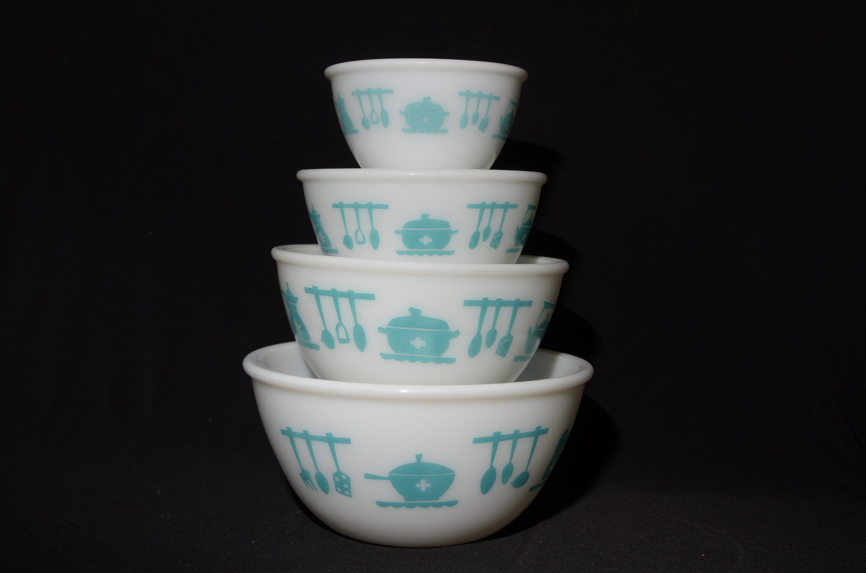 HAZEL ATLAS ターコイズミキシングボウル 4個セット キッチン用品