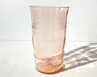 MacBeth-Evans Pink depression glass tumbler 4 3/4" tall tea vintage pink depression Pink glass ring frosted band ribbed MacBeth Evans