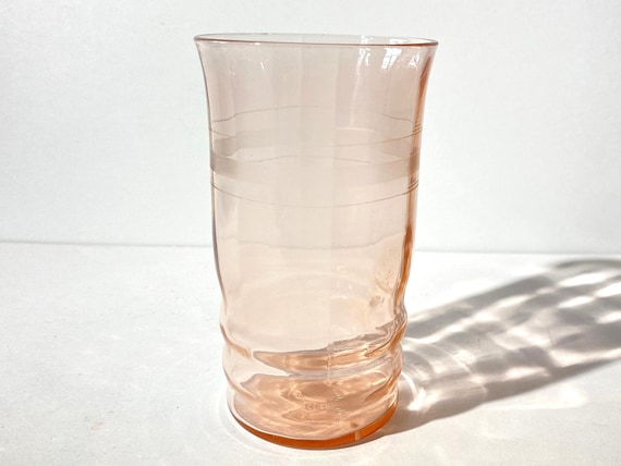 MacBeth-Evans Pink depression glass tumbler 4 3/4" tall tea vintage pink depression Pink glass ring frosted band ribbed MacBeth Evans