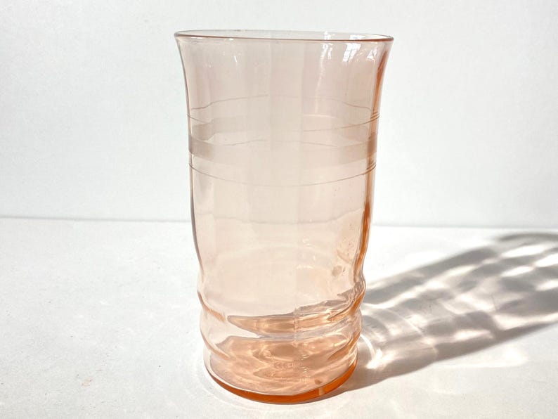 MacBeth-Evans Pink depression glass tumbler 4 3/4" tall tea vintage pink depression Pink glass ring frosted band ribbed MacBeth Evans image 1