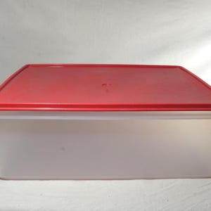 Vintage Tupperware Super Storer Extra Large Storage Bin with Red Lid Huge Rectangular 18x14 Retro Closet Organizer Blanket Box
