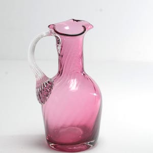 Beautiful FENTON cranberry Glass Vintage small pitcher ruffle edge glassware blown cruet pink