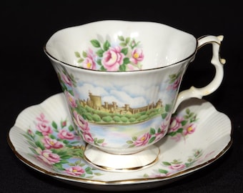 ROYAL ALBERT Ancestral Series England's Glory Footed theekop en schotel goud omrande Engeland Vintage Bone China landschap kasteelroos