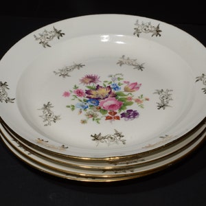 Set of 4 Antique LIMOGES France Deep plate floral pattern gold rose floral bouquet porcelain Vintage Hand Painted French Porcelain