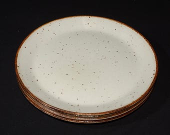 J & G Meakin England Lifestyle Set of 4 dinner plate 10 inches off-white speckled in brown pottery c.1970s farmhouse decor cottage OT1