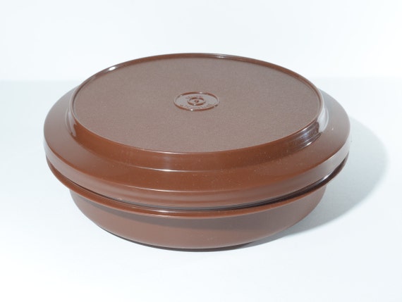 Vintage TUPPERWARE braun Seehund Aufbietschale Deckelschale Teller Schüssel Aufschlag Seehund rund 1207 Canada 1206