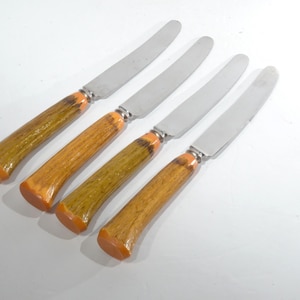 Vintage Fuller's Sheffield 4-er Set Steakmesser Englisch Edelstahl Messer Bakelit Griff Karamell 9 Zoll