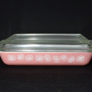PYREX Pink Daisy Space Saver Baking Dish lid Pink Pyrex  Mid-century HTF rare retro 548-B 1.25 qt USA spacesaver Loss of some gloss ap