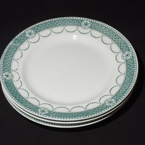 Grimwades ALTON zestaw 4 talerzy 8 cali talerz obiadowy sałatka Stoke On Trent turkusowo-zielony transferware girlanda kwiatowa Anglia 1930s Fine China