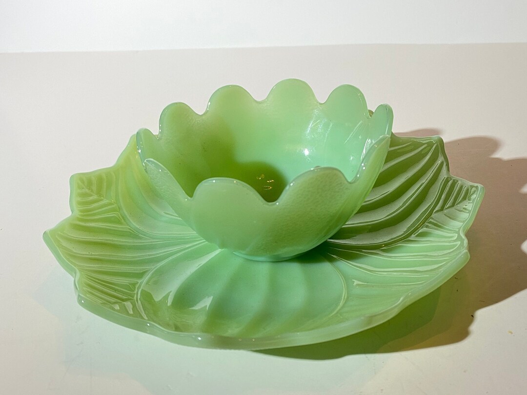 FIRE KING Jadeite Lotus Bowl and Plate Excellent Condition Etsy