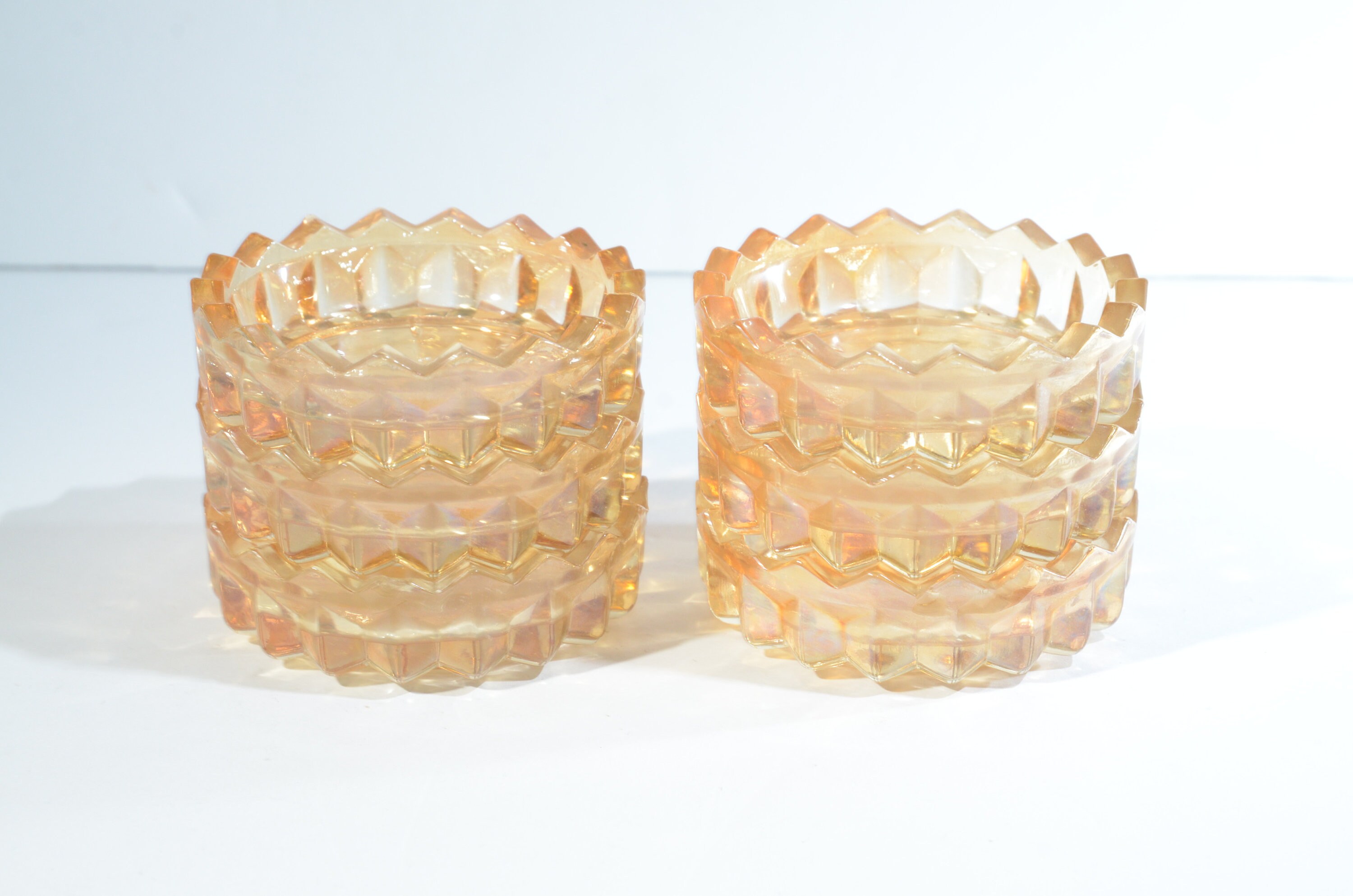 Set of 6 Marigold glass coaster 3 inches or ashtray Sawtooth Prisms round