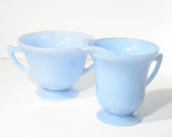 PYREX Delphite Blue Sugar and Creamer set MINT vintage 1930s Rare Odds and Ends Collectible Canadian Blue Delphite