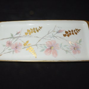 Vintage Thomas rectangular platter serving dish Germany Blossom pink flowers gold rim tray serving plate
