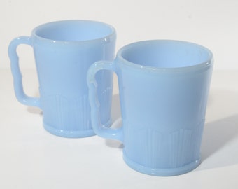 DAMAGED Set of 2 RARE PYREX Delphite Blue Mug vintage 1930s Collectible Canadian Blue Delphite pie crust