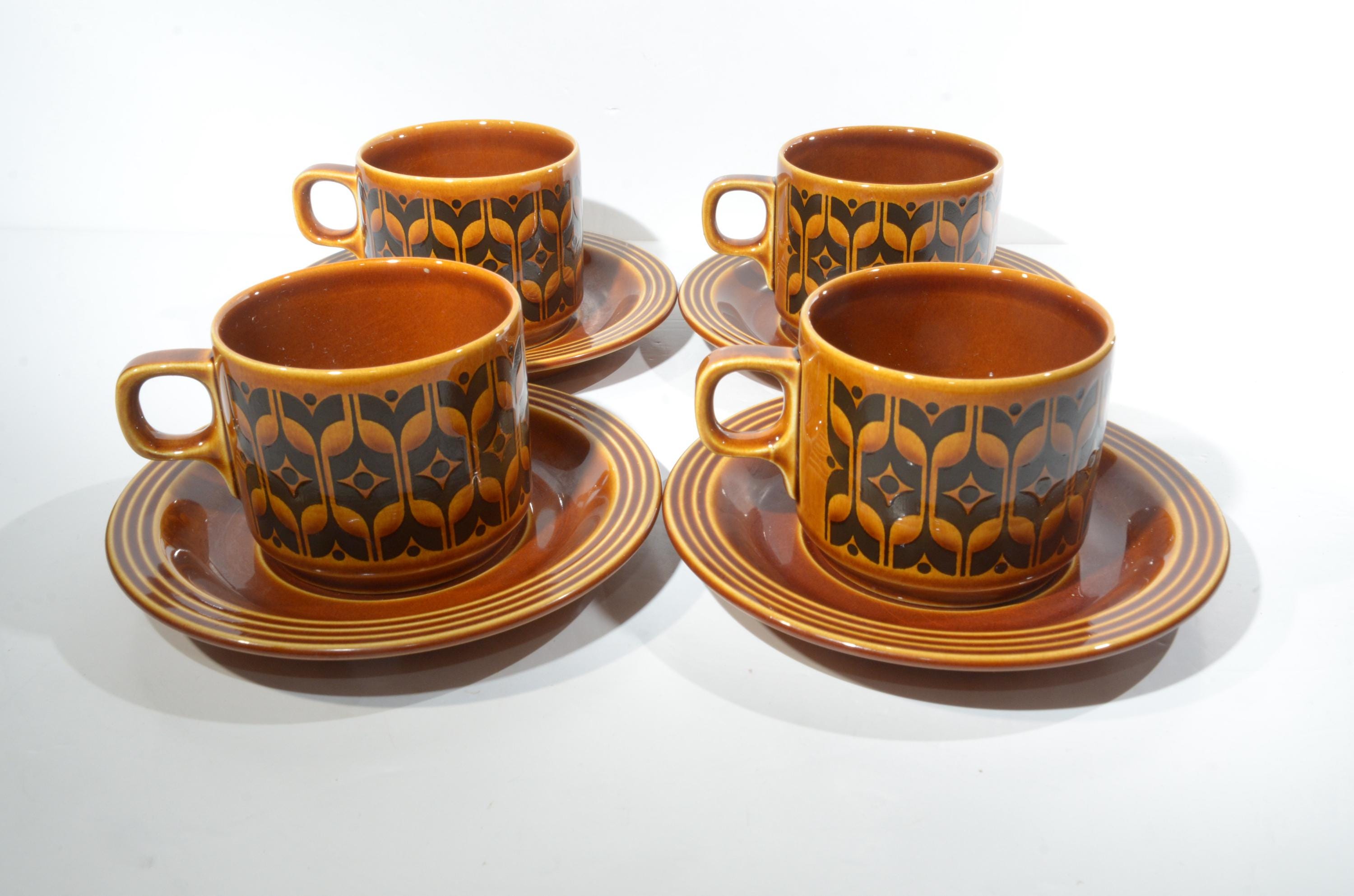 Set of 4 HORNSEA Heirloom 1975 Teacup and Saucer Coffee Cup and