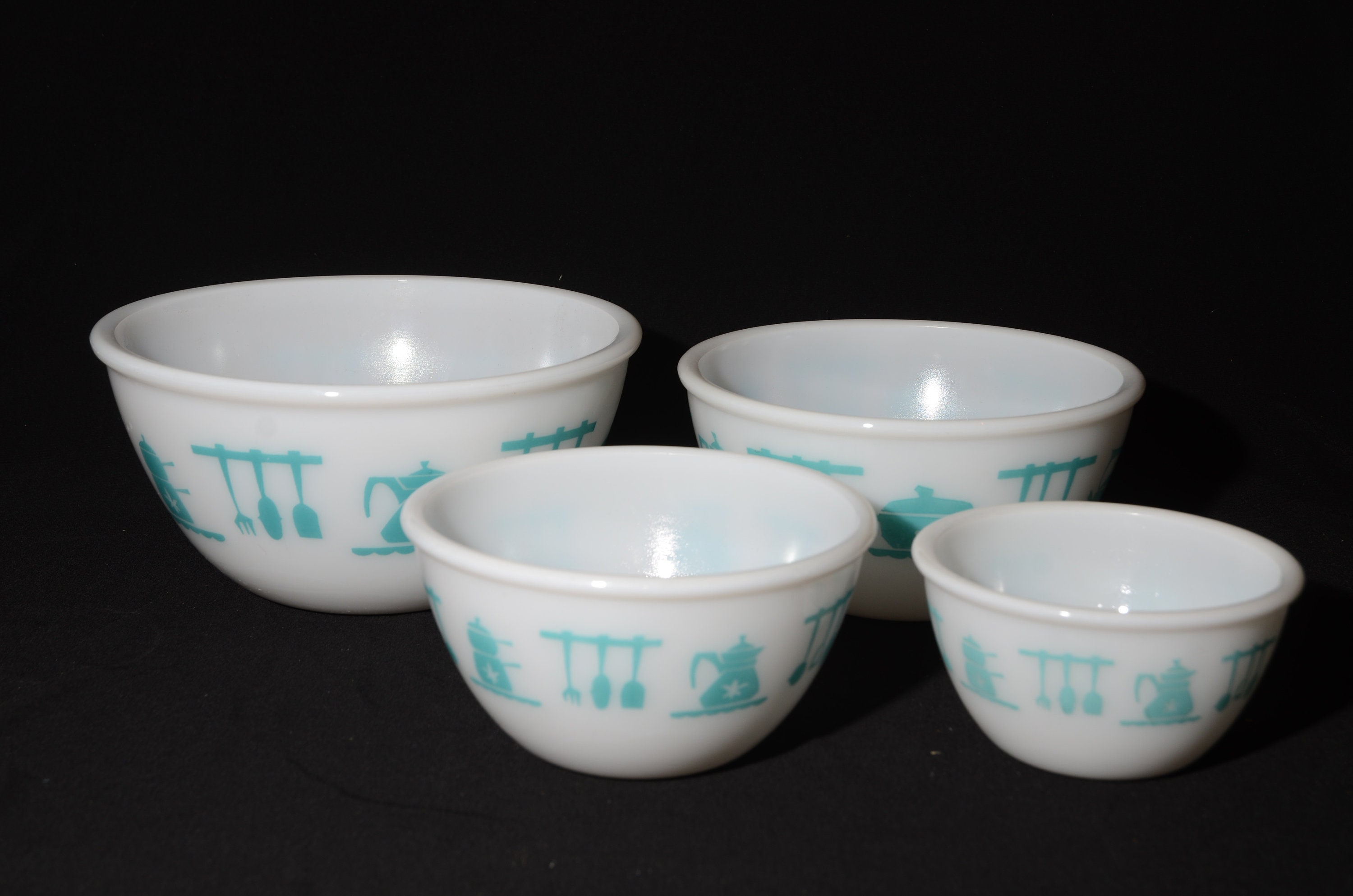 HAZEL ATLAS ターコイズミキシングボウル 4個セット キッチン用品