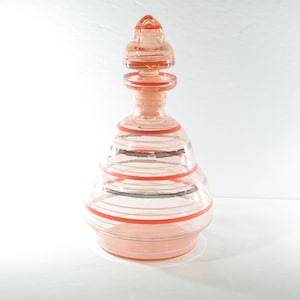 Vintage Decanter with white and orange red rings bands stopper design Barware Fathers day gift liquor liqueur