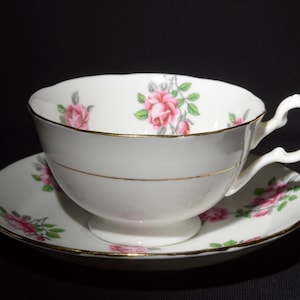 Tazza da tè e piattino Royal GRAFTON con rose rosa 620, porcellana Bone China, bordo dorato, vintage, Inghilterra