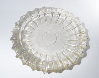 Fostoria 1960s large ashtray 10 inches vintage round heavy clear glass cigarette ribbed not Blenko