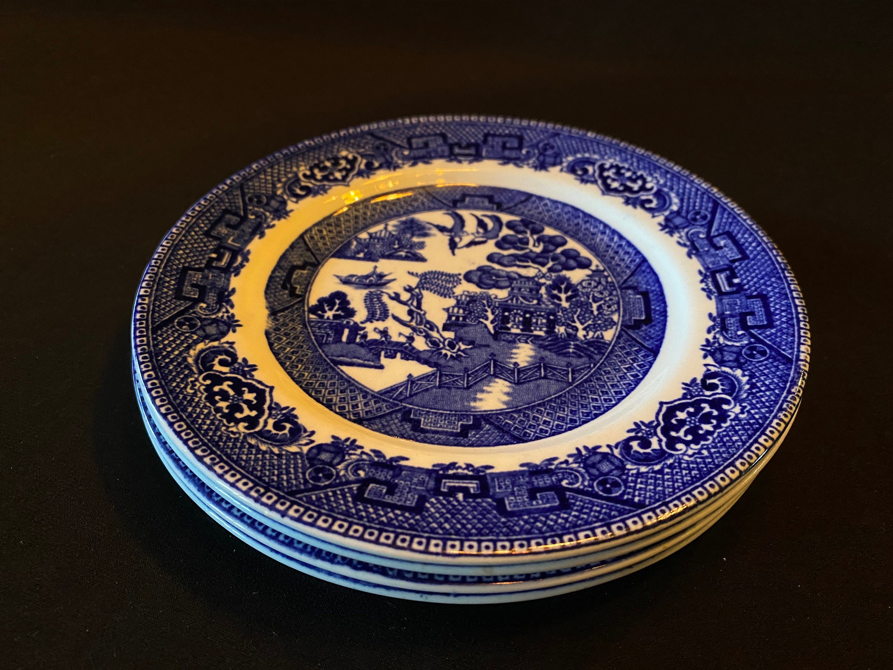 Vintage J.H.W. & Sons Hanley Blue Old Willow Small Plate Dessert 6
